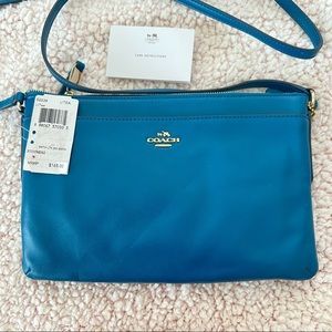NWT Teal Coach Smooth Leather Swingback Crossbody Bag